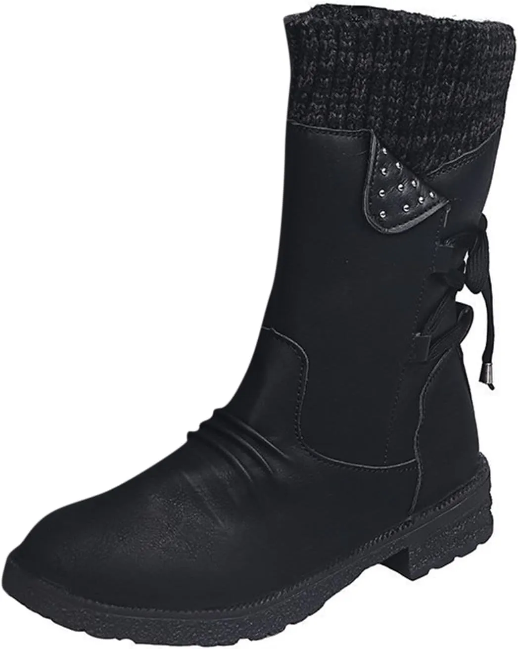 AMDBEL Boots for Women Fashion Dressy, Snow Boots for Women Fur Lined Round Toe Boots Square Heel Outdoor Mid Calf Boots