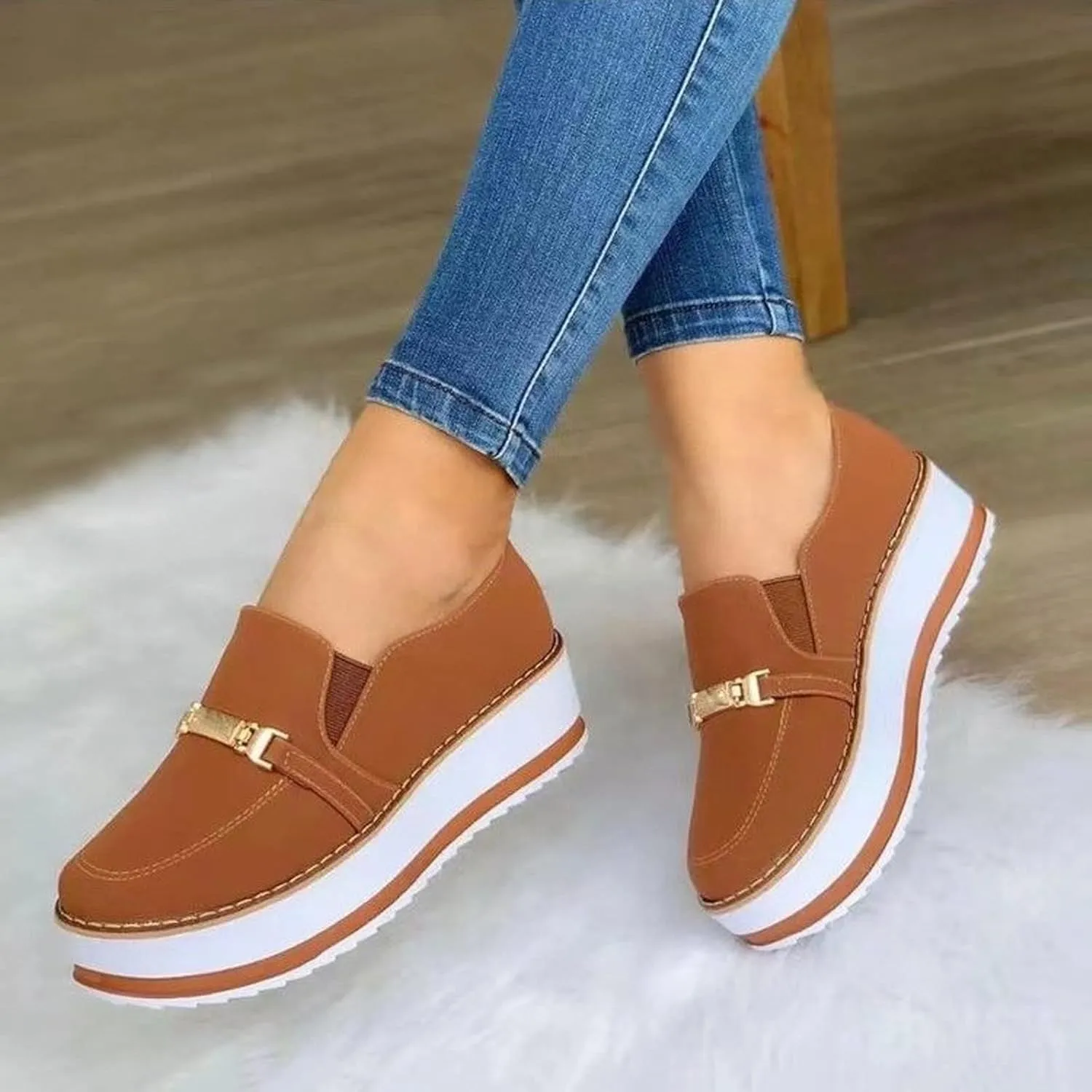 AMDBEL Sneakers for Women Trendy 2024 Slip-On Platform Loafers Casual Comfort Loafer Shoes Fashion Sneaker Walking Shoes