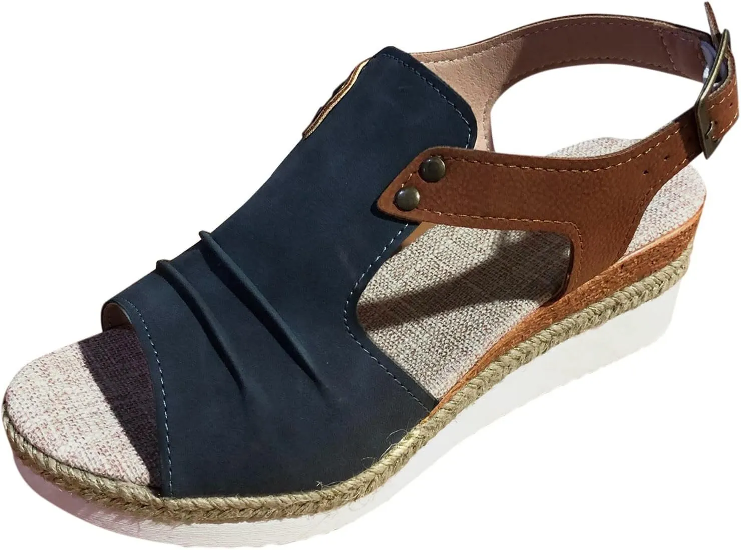 AMDBEL Summer Sandals for Women 2024, Orthopedic Platform Wedge Sandals for Women Summer Dressy Flat 2023 Open Toe Ankle Strap Espadrilles Sandals Casual Strappy Slip on Sandals Beach Boho Sandals