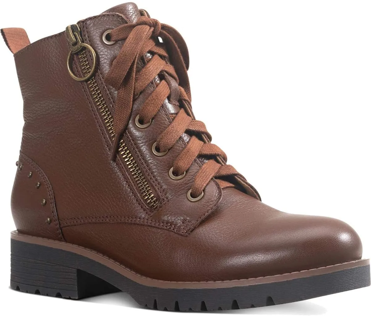American Rag Womens Tatum Leather Studded Combat Boots, Cognac Leather, Size 7.5