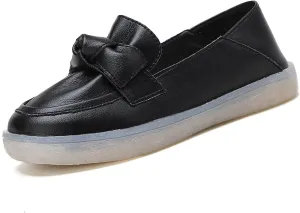 AngryMonkey Women's Soft Leather Soft Bottom Flat Shoes Leisure Slip-ons Beef Tendon Non-Slip Comfort Round Toe Driving Mom Walking Loafers
