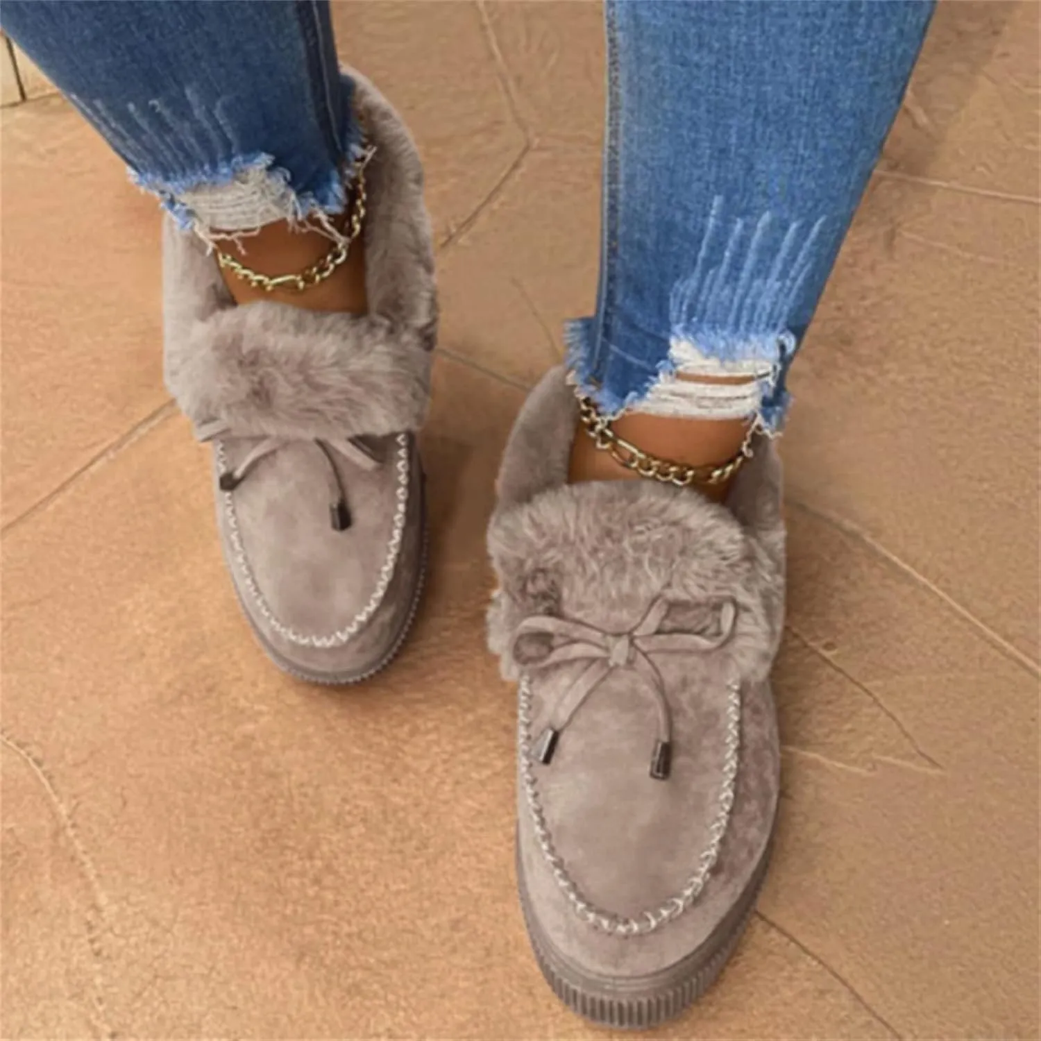 Ankle Boots For Women Comfy Snow Boots Winter Warm Short Booties Fur Lined Slip On Comfortable Warm Loafers Shoes