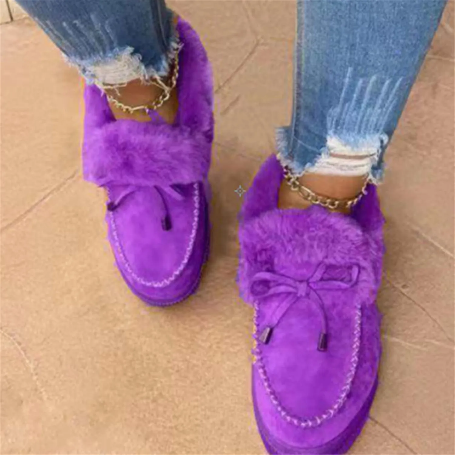Ankle Boots For Women Comfy Snow Boots Winter Warm Short Booties Fur Lined Slip On Comfortable Warm Loafers Shoes