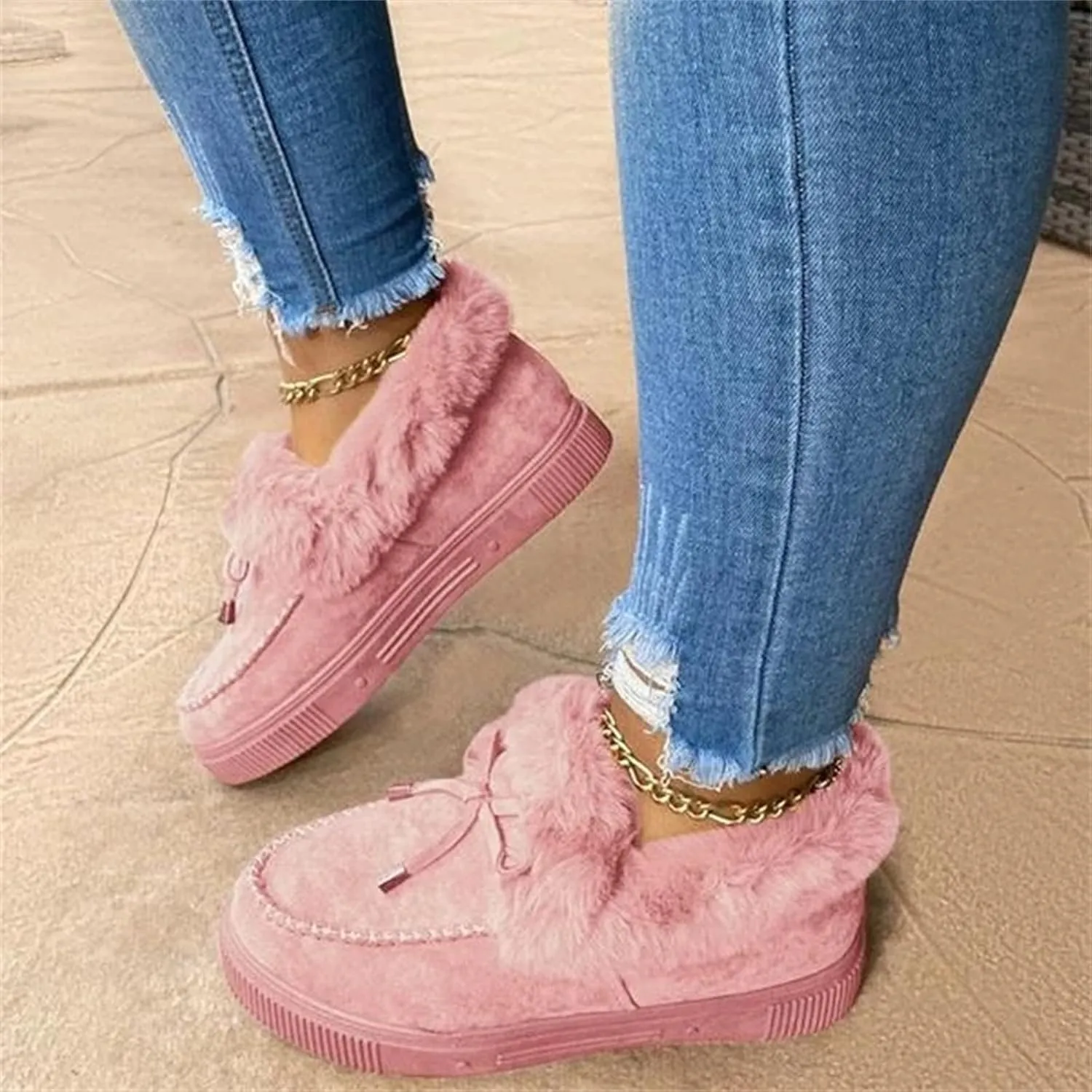 Ankle Boots For Women Comfy Snow Boots Winter Warm Slip On Outdoor Fur Lined Comfortable Fashion Casual Loafers Shoes