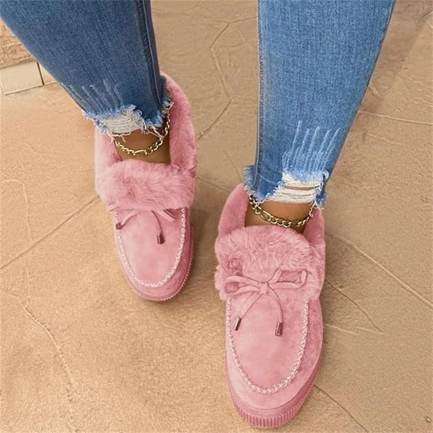 Ankle Boots For Women Comfy Snow Boots Winter Warm Slip On Outdoor Fur Lined Comfortable Fashion Casual Loafers Shoes