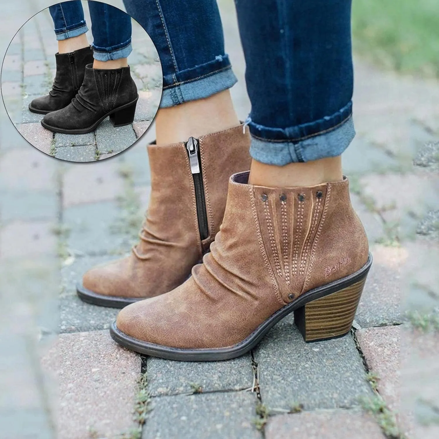 Ankle Boots for Women Low Heel,Summer Caged Gladiator Block Heel Strappy Dress Dressy Sandals Shoes for Women
