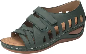 Army Green 8 Dressy Flat Sandals Gladiator Vintage Eyelet Peep toe Criss Cross Wedge Falt Shoes for Women Sandals