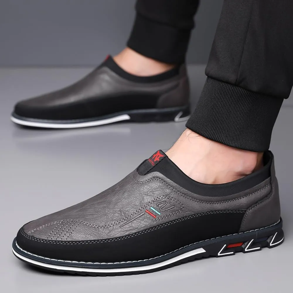 Asifn Men's Leather Casual Loafers Business Adjustable Breathable Comfortable Working Hand-Sewed Shoes