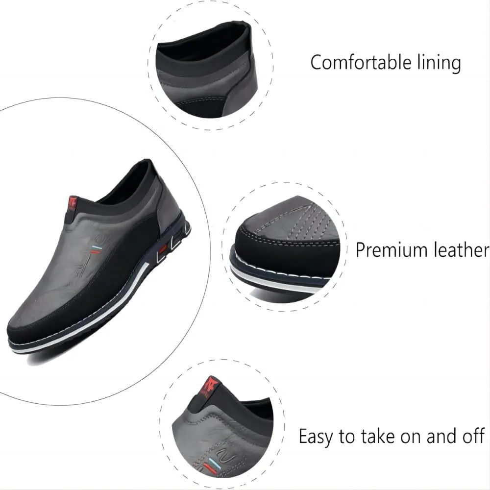 Asifn Men's Leather Casual Loafers Business Adjustable Breathable Comfortable Working Hand-Sewed Shoes