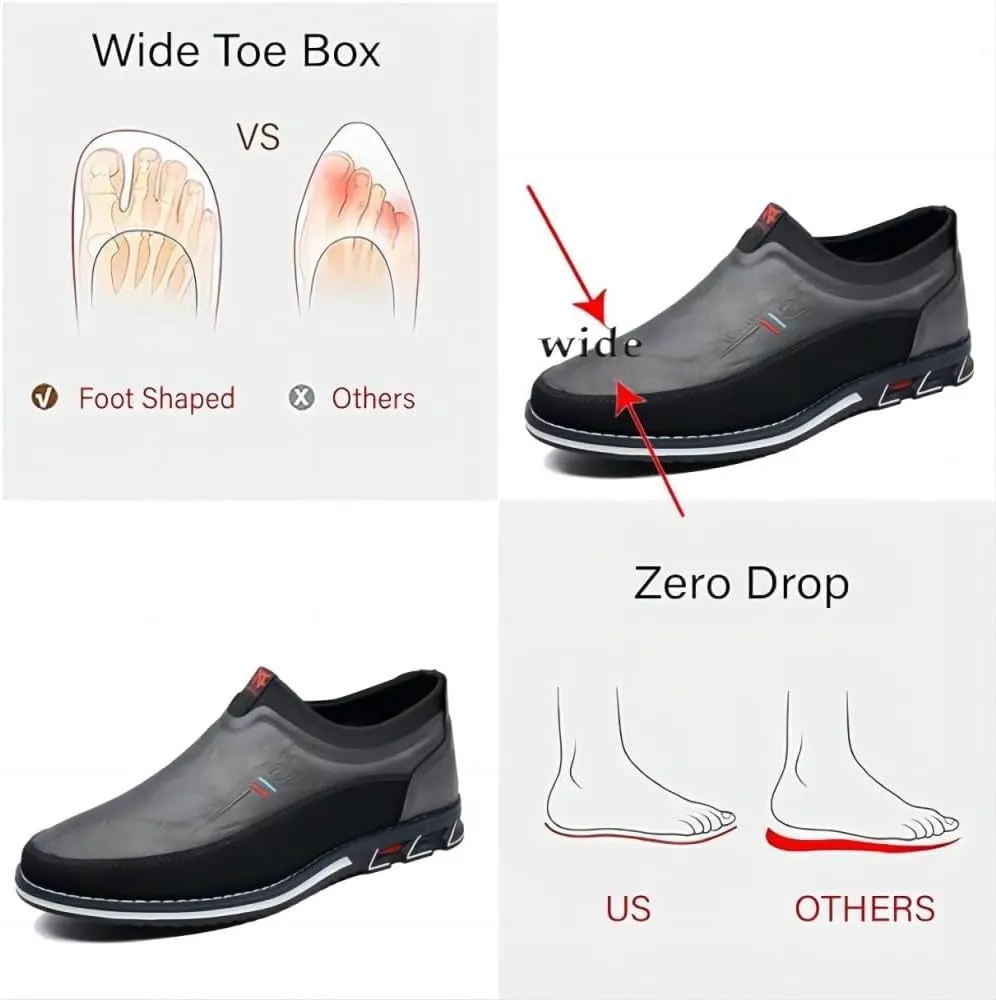 Asifn Men's Leather Casual Loafers Business Adjustable Breathable Comfortable Working Hand-Sewed Shoes