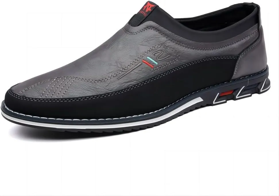 Asifn Men's Leather Casual Loafers Business Adjustable Breathable Comfortable Working Hand-Sewed Shoes