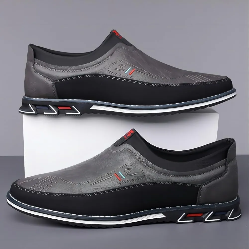Asifn Men's Leather Casual Loafers Business Adjustable Breathable Comfortable Working Hand-Sewed Shoes