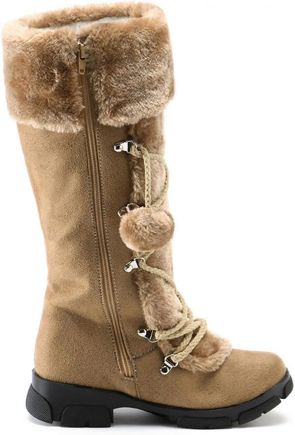 Bcshiye Mid Calf Boots for Women Fully Fur Lining Warm Boots Suede Low Heel Round Toe Slip-on Winter Snow Boots