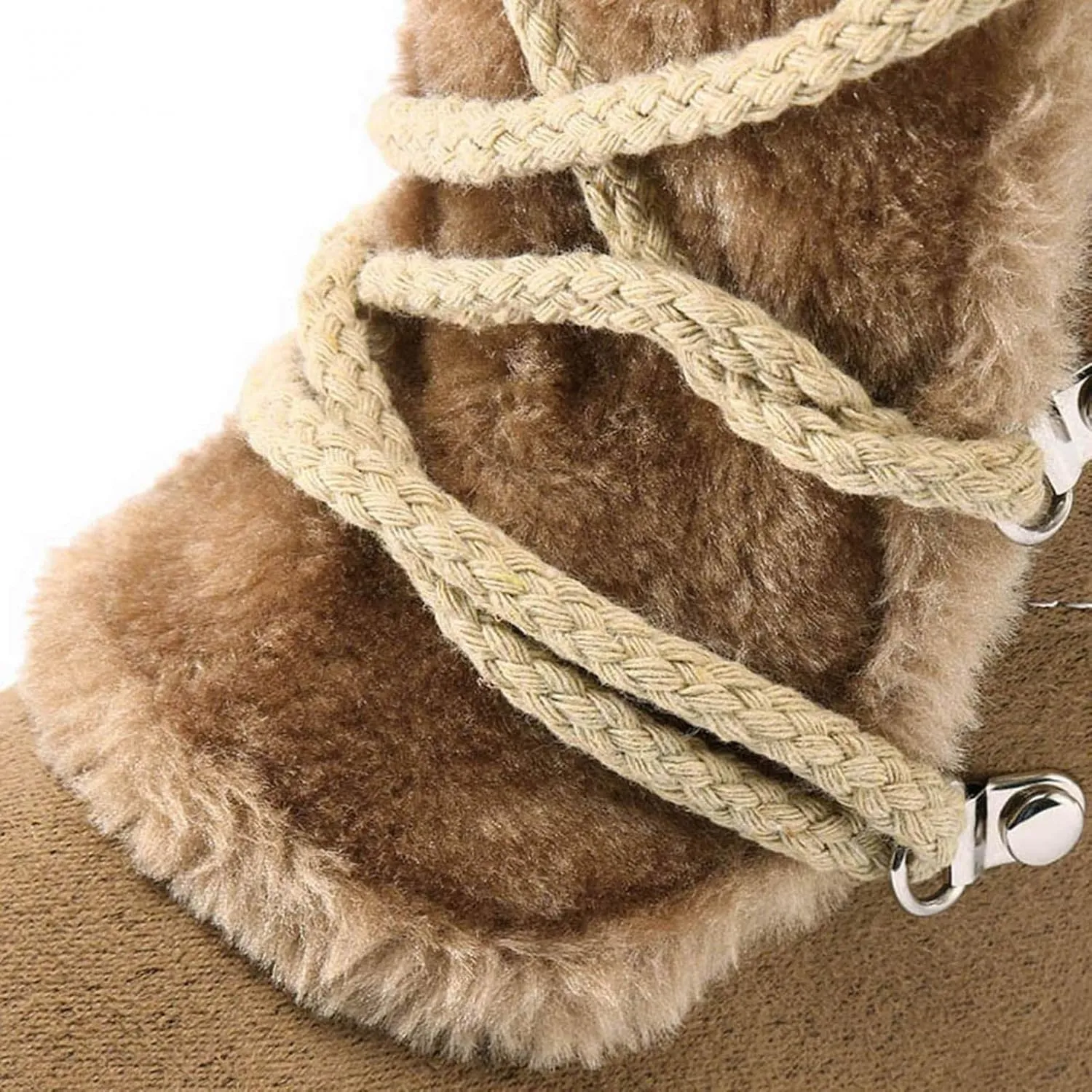 Bcshiye Mid Calf Boots for Women Fully Fur Lining Warm Boots Suede Low Heel Round Toe Slip-on Winter Snow Boots
