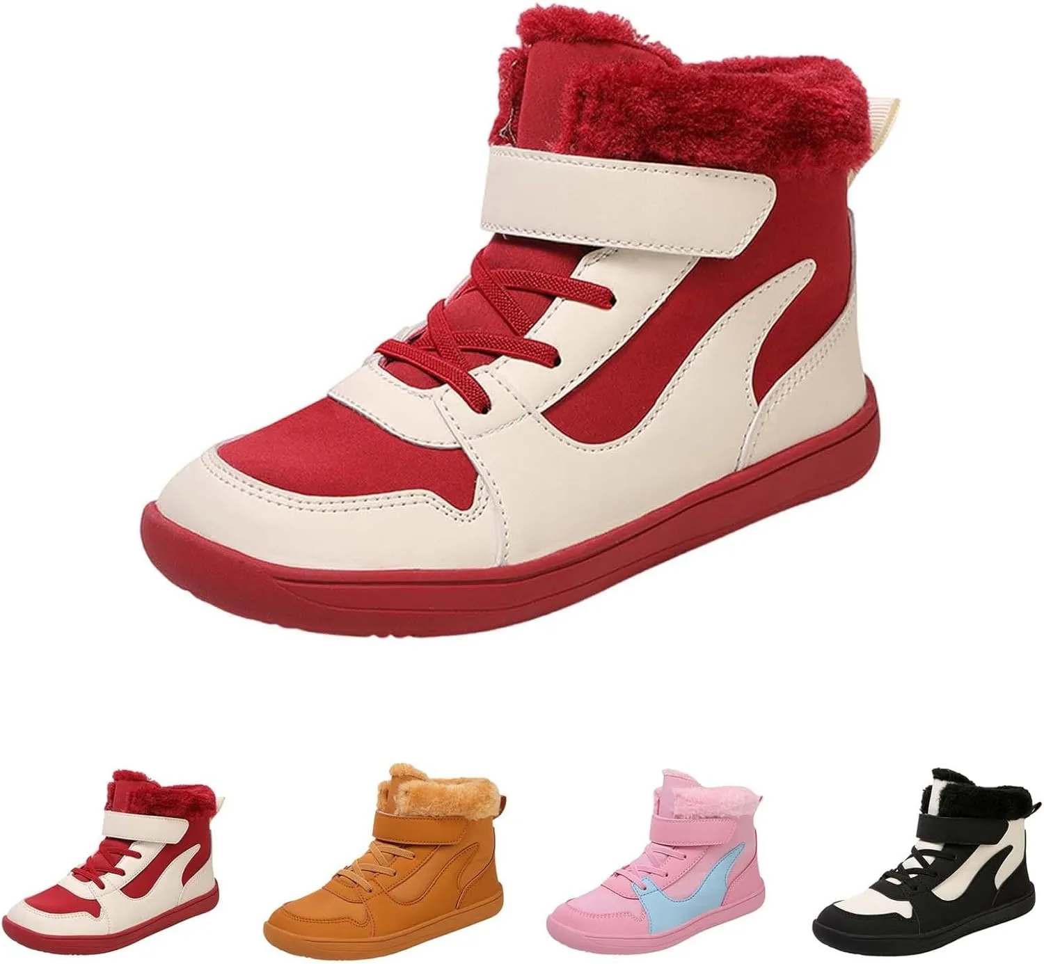 Big Kids Barefoot Fr Lined Boots Boys Girls Black Running Snow Fleece Boots Fuzzy Hiking Walking Flat Shoes