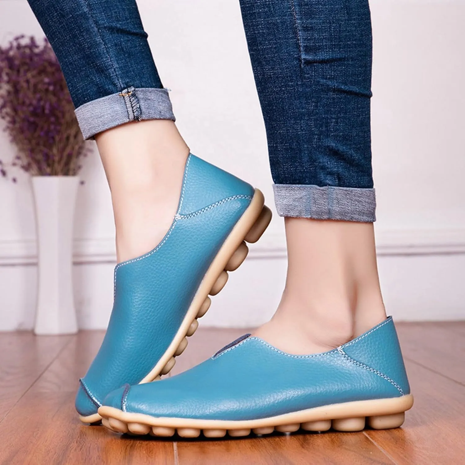 Boat Shoes Women Comfort Walking Sandals Business Casual Non Slip Loafers for Driving Closed Toe Sandals Faux Leather Dressy Loafers