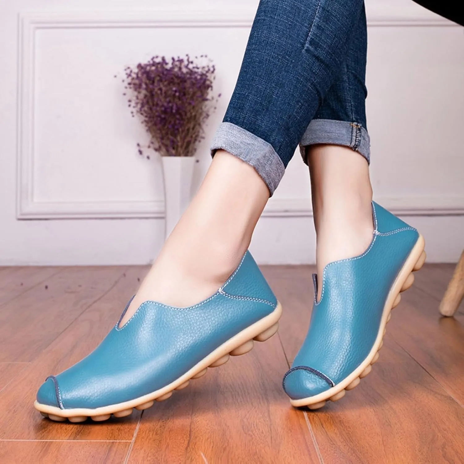 Boat Shoes Women Comfort Walking Sandals Business Casual Non Slip Loafers for Driving Closed Toe Sandals Faux Leather Dressy Loafers