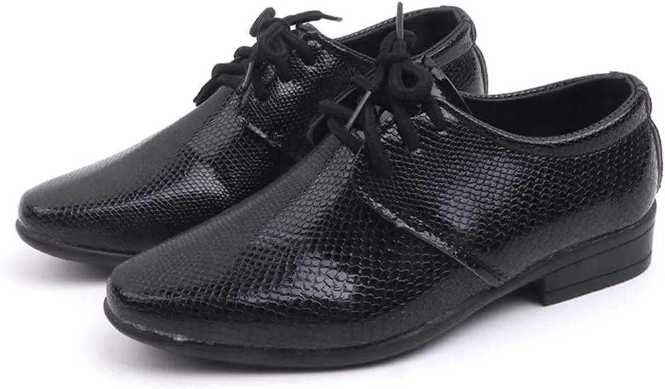 Boys Derby Leather Formal Dress Shoes Pointed Toe Oxford Lace Up Wedding Party Performance Prom Dress up Shoes
