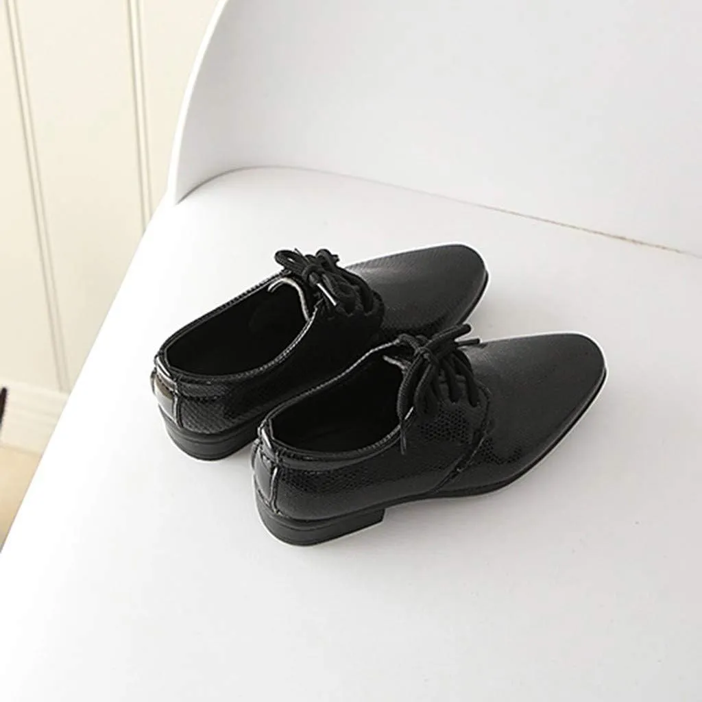 Boys Derby Leather Formal Dress Shoes Pointed Toe Oxford Lace Up Wedding Party Performance Prom Dress up Shoes