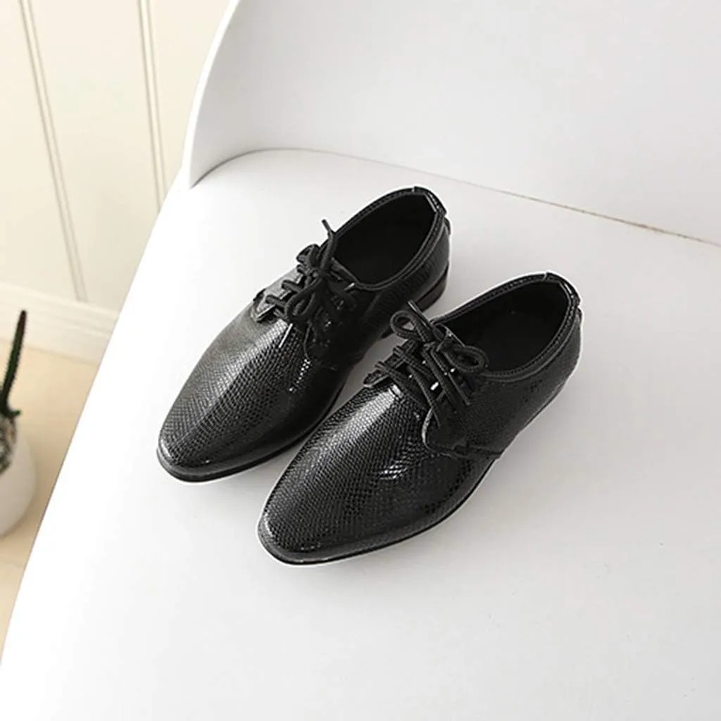 Boys Derby Leather Formal Dress Shoes Pointed Toe Oxford Lace Up Wedding Party Performance Prom Dress up Shoes