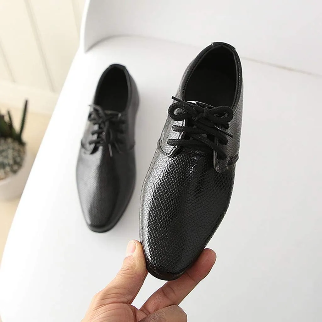Boys Derby Leather Formal Dress Shoes Pointed Toe Oxford Lace Up Wedding Party Performance Prom Dress up Shoes