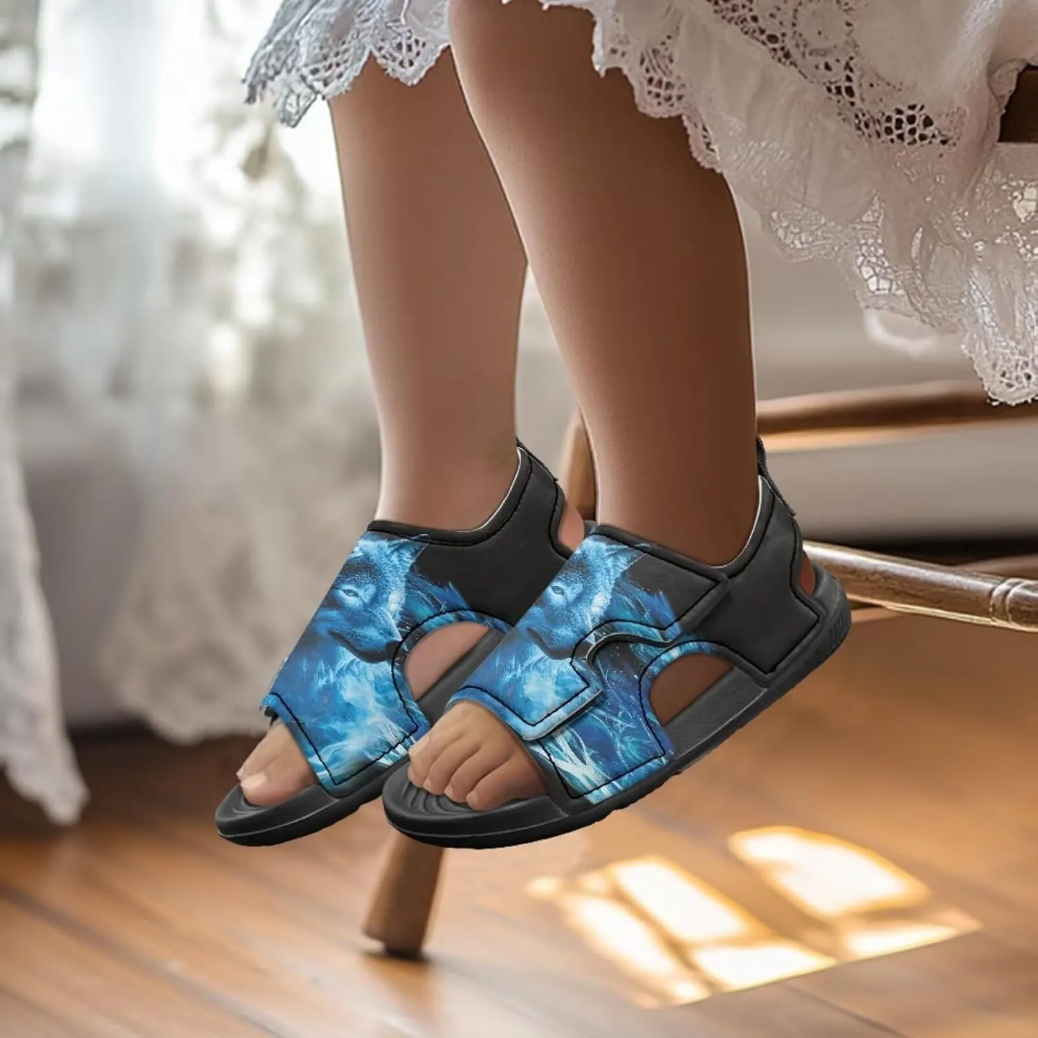 Boys Sandals Summer Kids Shoes Fire Dragon Print Open Toe Sport Outdoor Athletic Sandals Quick Dry Water Shoes