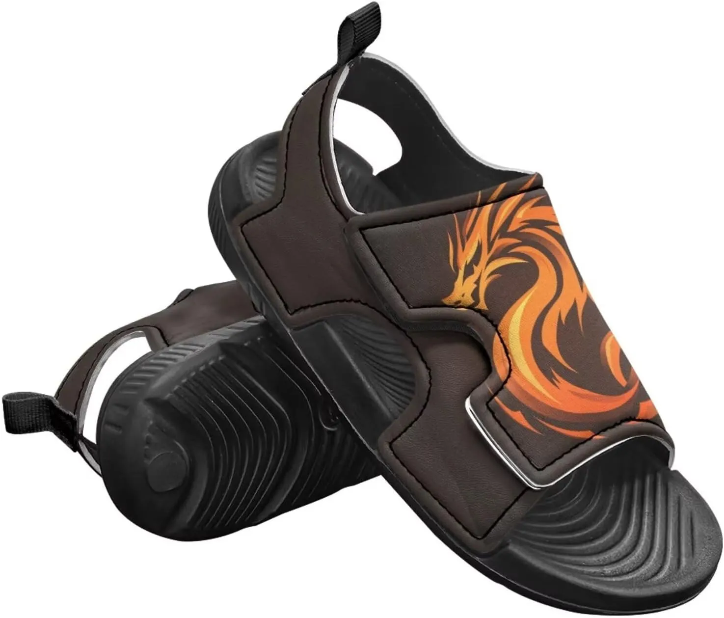 Boys Sandals Summer Kids Shoes Fire Dragon Print Open Toe Sport Outdoor Athletic Sandals Quick Dry Water Shoes