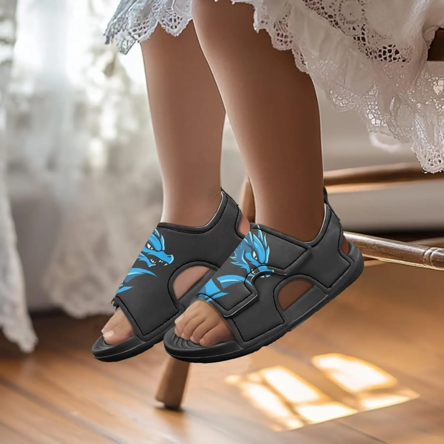 Boys Sandals Summer Kids Shoes Fire Dragon Print Open Toe Sport Outdoor Athletic Sandals Quick Dry Water Shoes