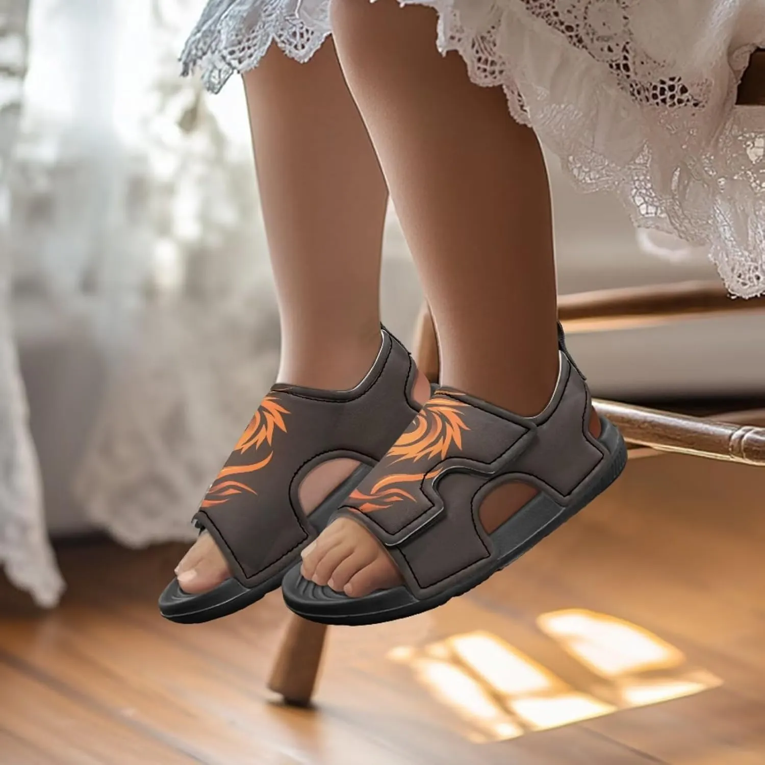 Boys Sandals Summer Kids Shoes Fire Dragon Print Open Toe Sport Outdoor Athletic Sandals Quick Dry Water Shoes