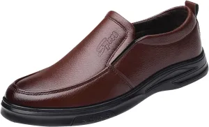 Brown Dress Shoes Men Size 8.5 Fashion Men's Breathable Comfortable Business Slip On Work Leisure Solid Color Leather Shoes Men's Slip On Shoes Casual