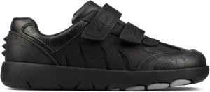 Clarks K, Rex Stride Kids Black Leather-Black-G (Wide) -10 Unisex Kids