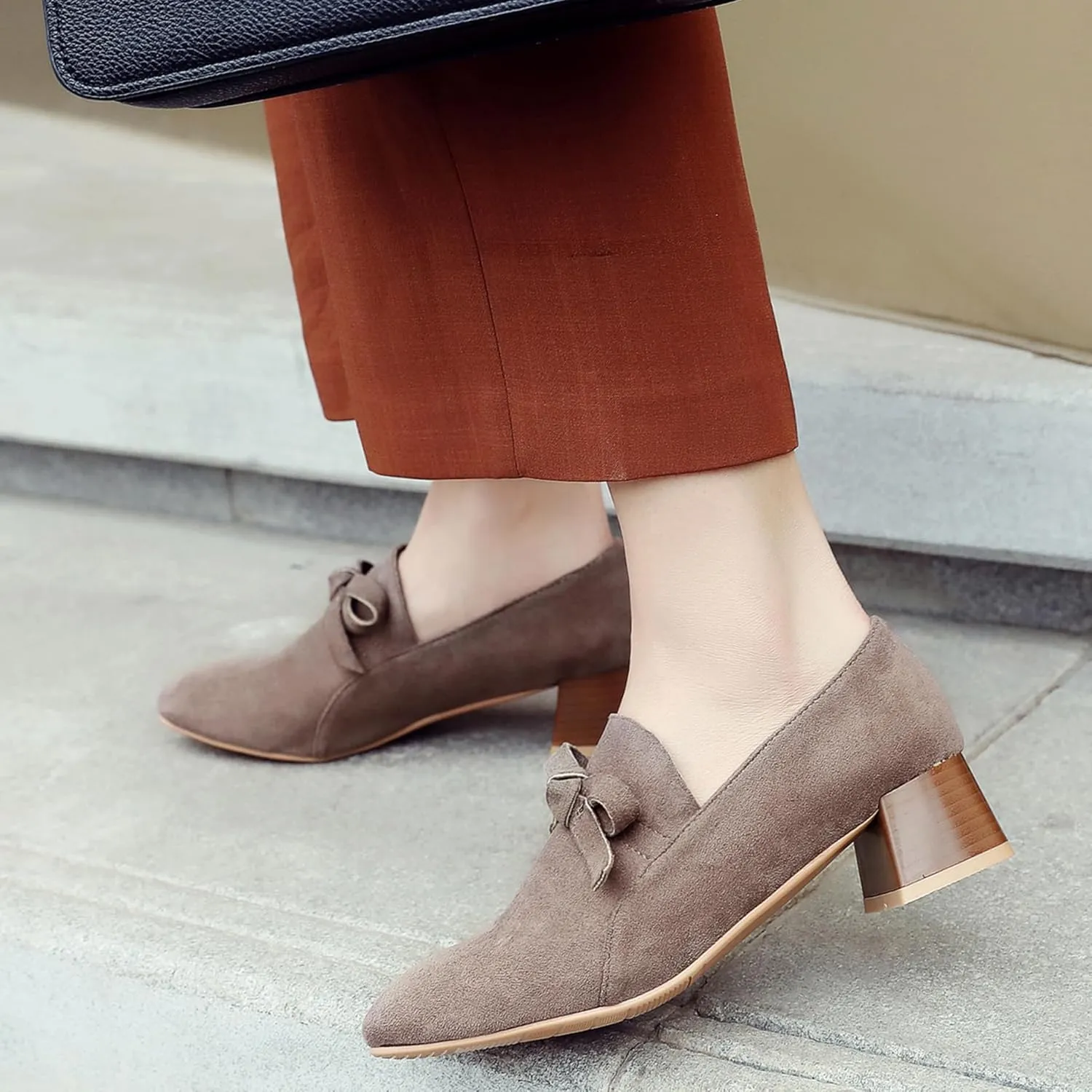 Classic Loafers Block Heel Square Toe Women Shoes