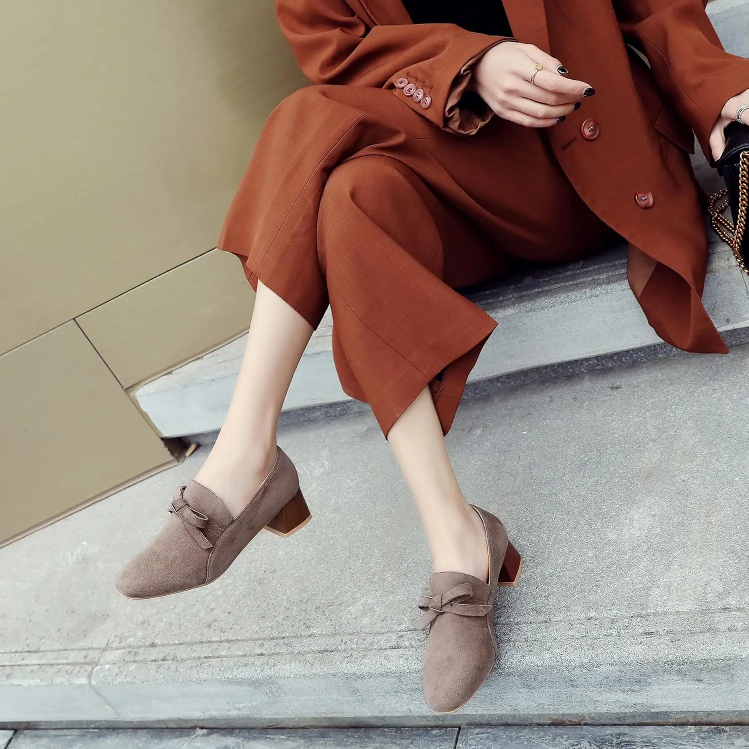 Classic Loafers Block Heel Square Toe Women Shoes