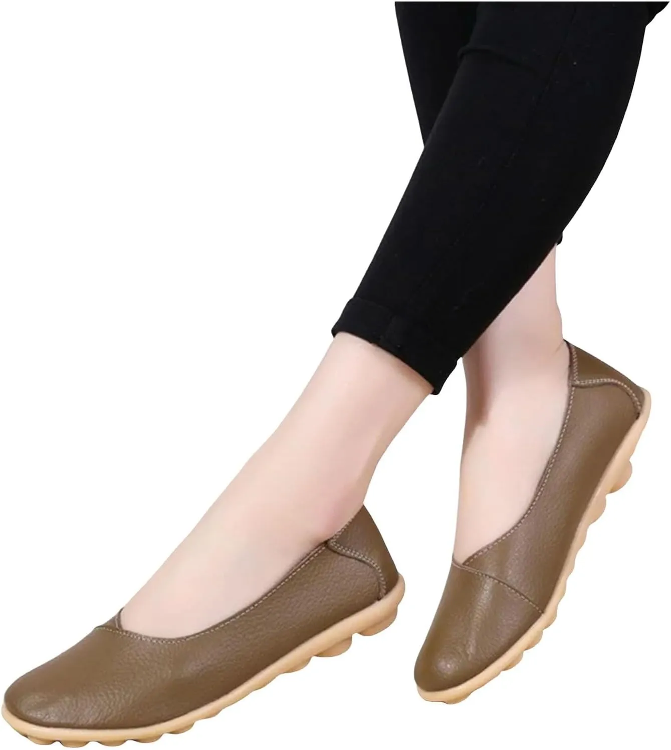 Comfortable Leather Shoes for Women Solid Non Slip 女式平底鞋 Shoes Soft Walking Driving Business Casual Elevator