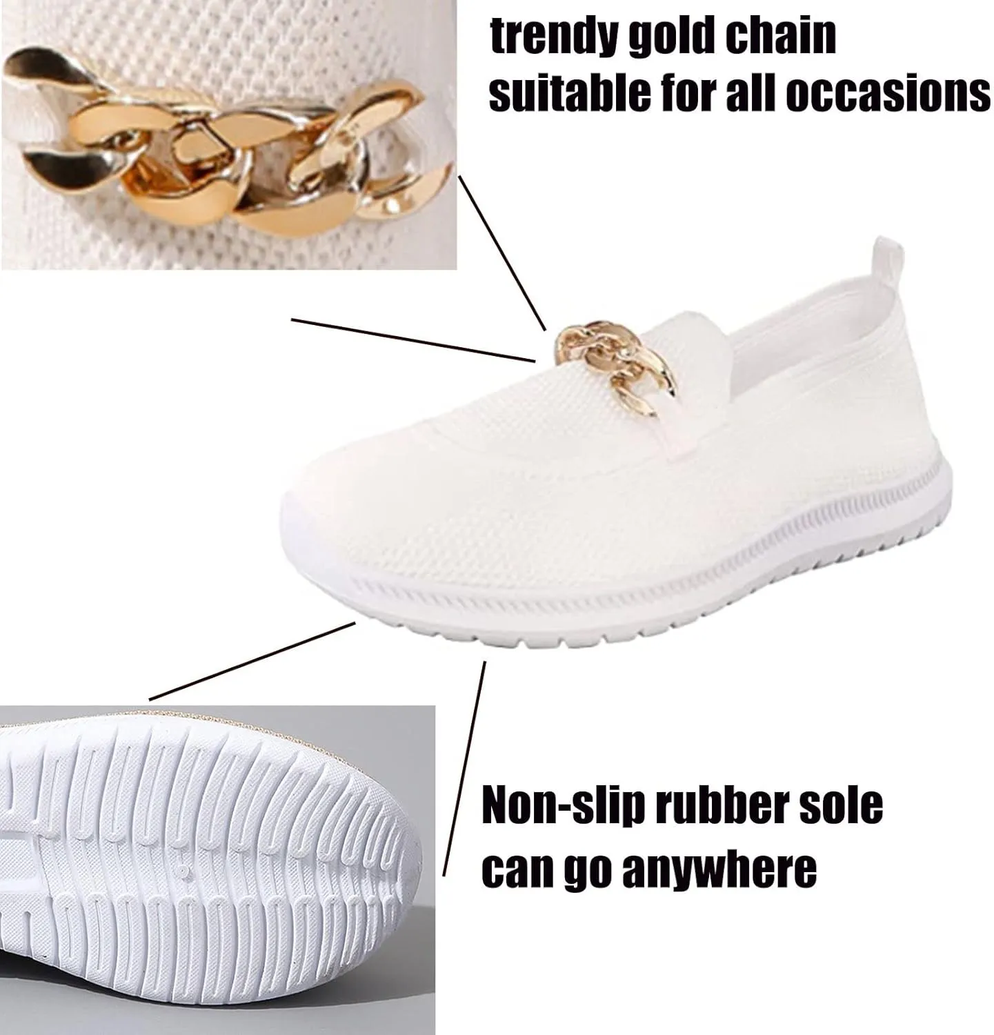 Crepuscute Women's Mesh with Chain Flat Fashion Walking Sneakers,Slip On Comfort Breathable Lightweight Soft Bottom Casual Loafers