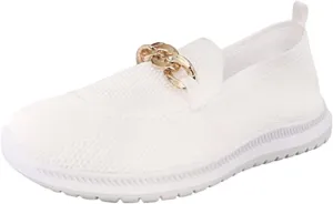 Crepuscute Women's Mesh with Chain Flat Fashion Walking Sneakers,Slip On Comfort Breathable Lightweight Soft Bottom Casual Loafers