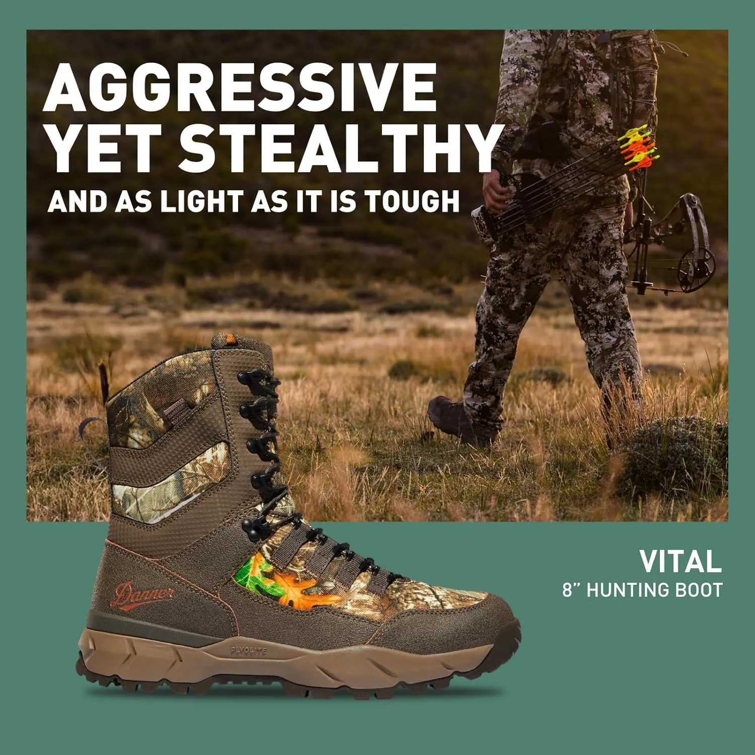Danner Vital 8 Waterproof Hunting Boots for Men - Abrasion-Resistant Leather & Textile Upper, Shock-Absorbing Footbed & Non Slip Traction Outsole