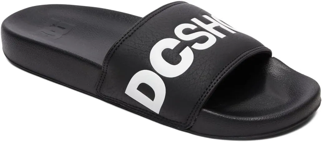Dc Shoes Men's Slide Beach & Pool Shoes, Black Black White BKW, 14