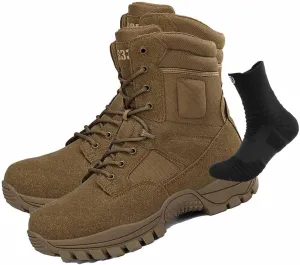 Desert Combat Boots, Outdoor Men's Tactical Work Boots with Sports Socks Durable Suede Hiking Boots Lightweight Non-Slip Motorcycle Combat Boots for Men