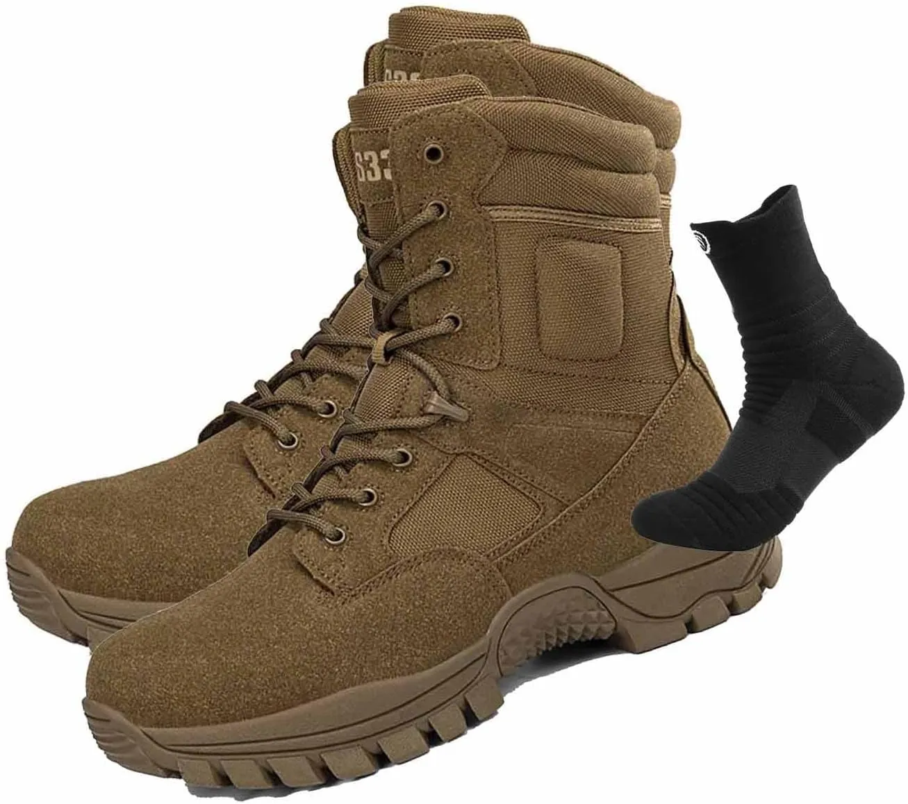 Desert Combat Boots, Outdoor Men's Tactical Work Boots with Sports Socks Durable Suede Hiking Boots Lightweight Non-Slip Motorcycle Combat Boots for Men
