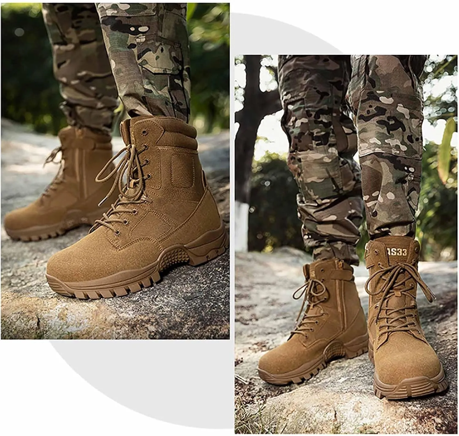 Desert Combat Boots, Outdoor Men's Tactical Work Boots with Sports Socks Durable Suede Hiking Boots Lightweight Non-Slip Motorcycle Combat Boots for Men