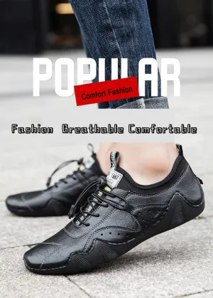 DESESE Mens lace up Hand Stitching Leather Soft Casual Driving Shoes,Breathable Comfortable Sneakers Outdoor Loafers Boat Shoes