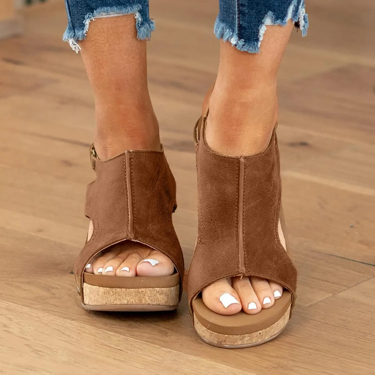 Eduavar Shoes for Women Sandals Dressy, Sandals Women Comfortable Wedge Platform Sandals Open Toe Hook and Loop Sandals