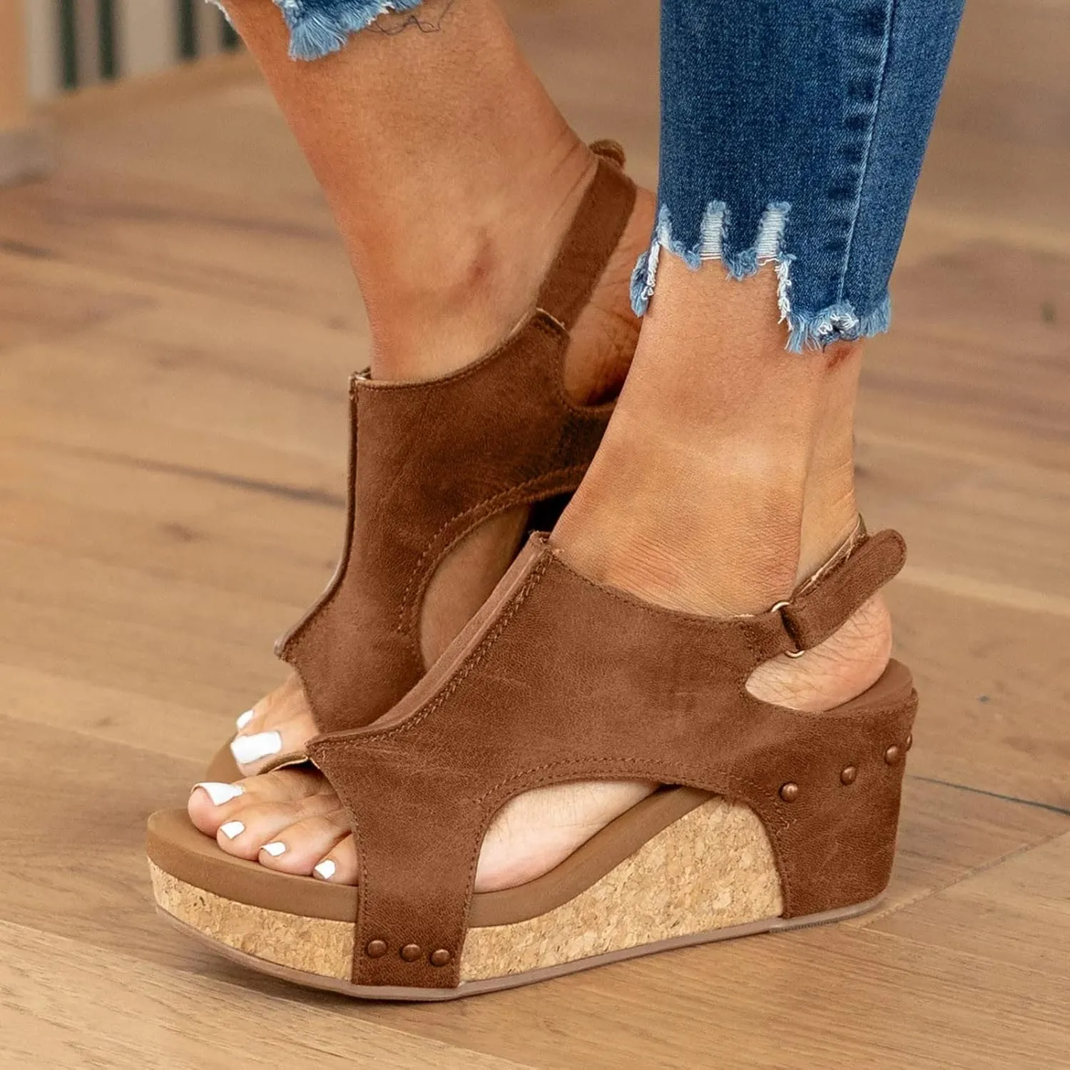 Eduavar Shoes for Women Sandals Dressy, Sandals Women Comfortable Wedge Platform Sandals Open Toe Hook and Loop Sandals