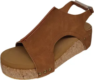 Eduavar Shoes for Women Sandals Dressy, Sandals Women Comfortable Wedge Platform Sandals Open Toe Hook and Loop Sandals
