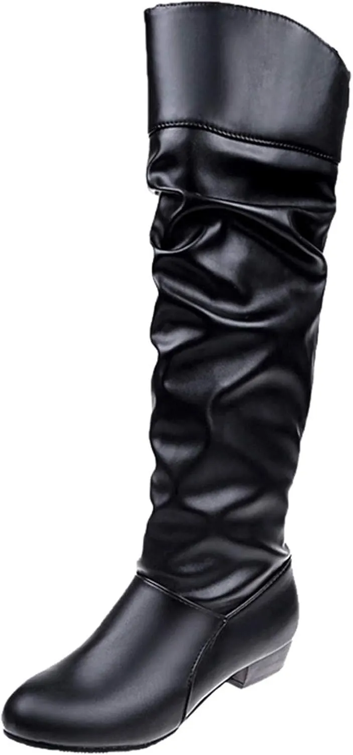 Extra Wide Calf Western Boots for Women Plus Size Dressy Boots Women 2 Inch Knee High Black Cowgirl Boots Wide Calf No Heel Womens Brown Leather Shoes Cowboy Boots for Women Booties and Mid Calf