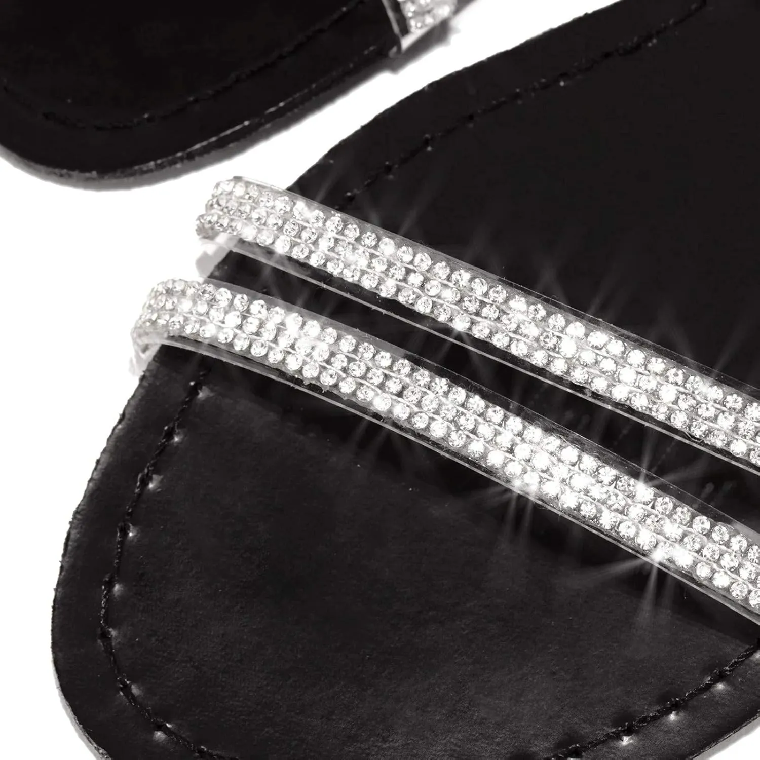 Flat Sandals for Women Dressy Rhinestone Strappy Sandals Fashion Summer Peep Toe Sandals Cute Comfortable Dress Shoes