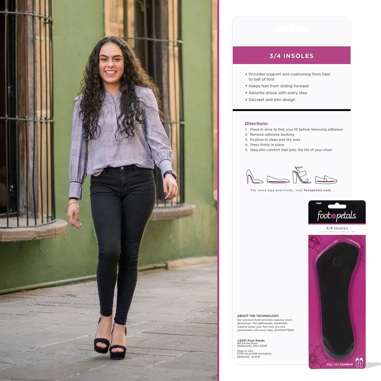 Foot Petals Womens ¾ Insole Comfort Cushion