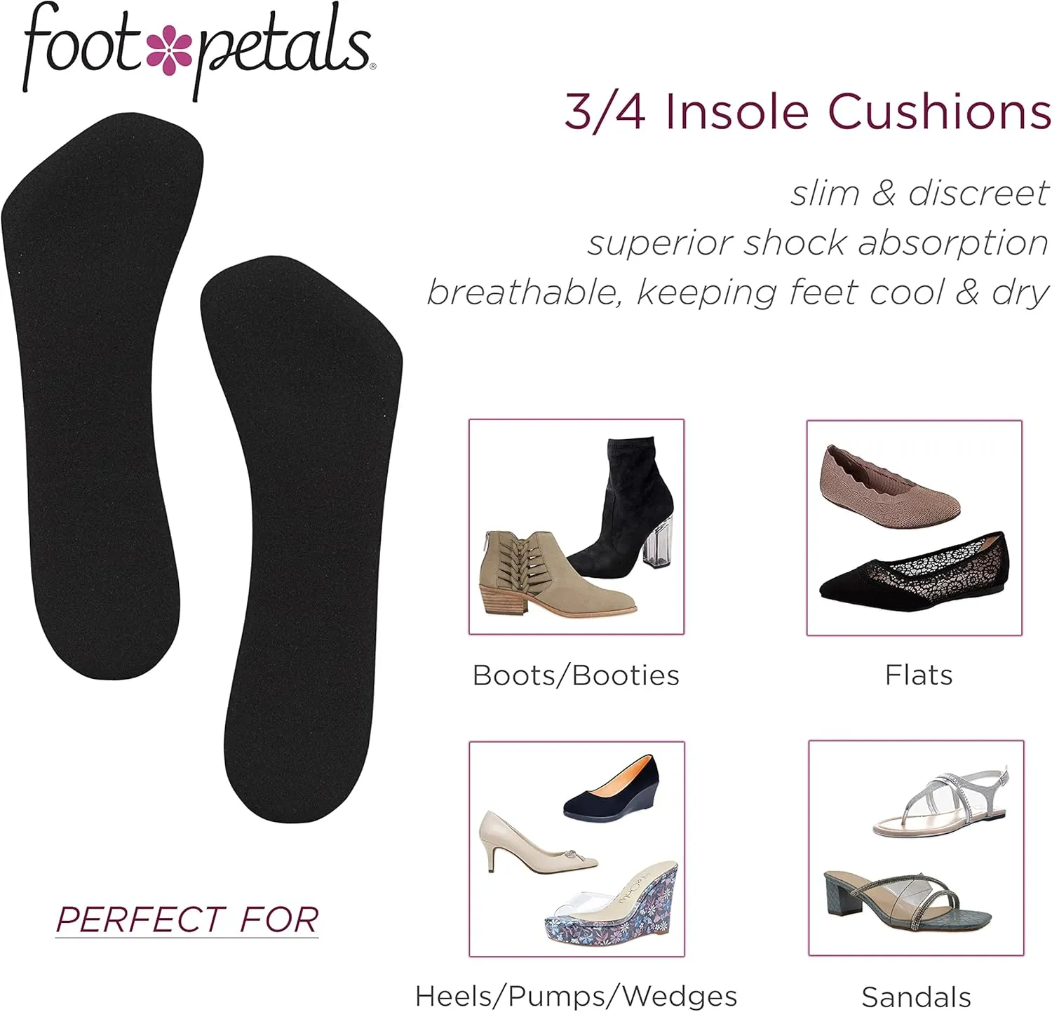 Foot Petals Womens ¾ Insole Comfort Cushion