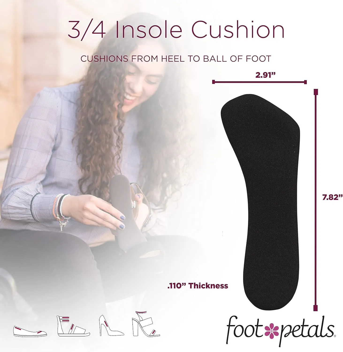 Foot Petals Womens ¾ Insole Comfort Cushion